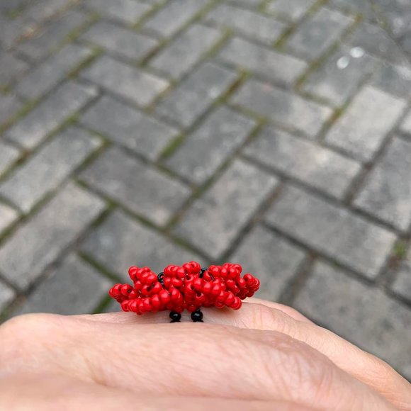 🌷3 for$20🌷Handmade, Red & Black 5 Petal Flower Ring, Fits Up To Ring Size 8 - Picture 6 of 8